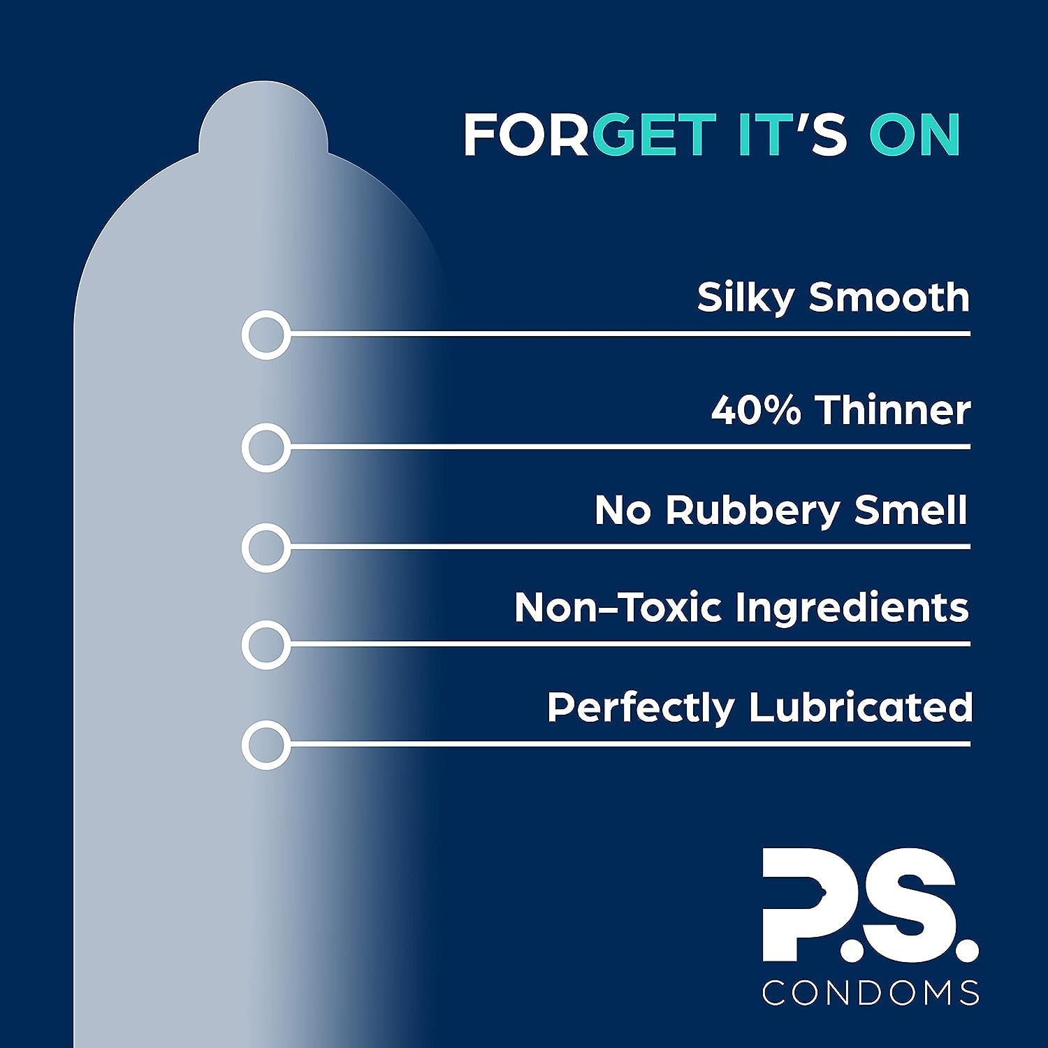 PS Condoms Exceptionally Thin Latex Condoms, Clean & Odorless, 12 Pack | Individually tested, 0.045 mm natural rubber, 40% thinner, lubricated, vegan, and free of PFAS, gluten, glycerin and parabens