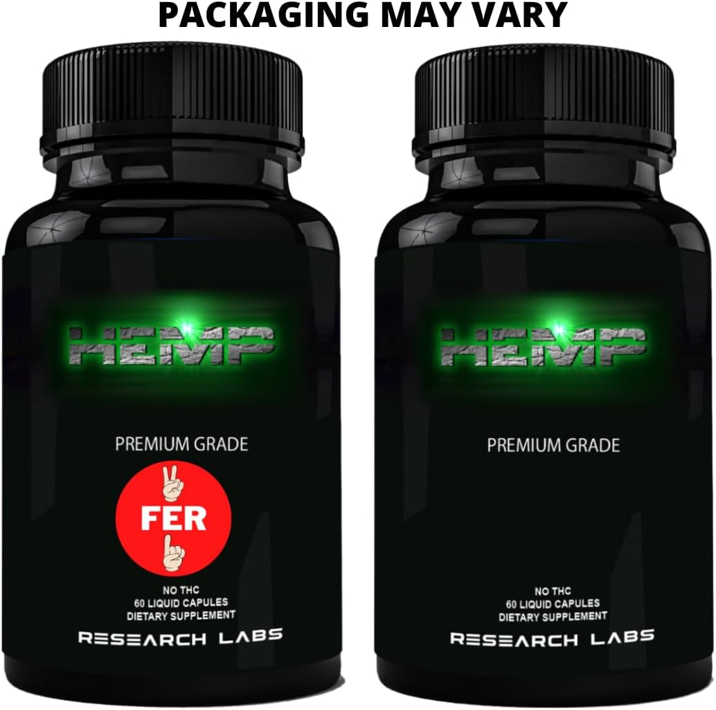 Research Labs Premium Hemp Capsules, 2 Fer 1 Package! 100% Organic All Natural Oil, Worry Nervousness Body Ache Stress Support