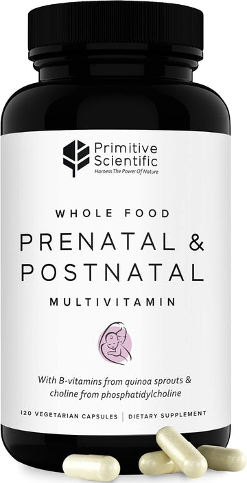 Primitive Scientific Prenatal and Postnatal Multivitamin for Women, with Vitamins A, B, C, D, E, Iodine, and Ginger for Mother & Baby Support, Non-GMO, Gluten-Free (120ct)