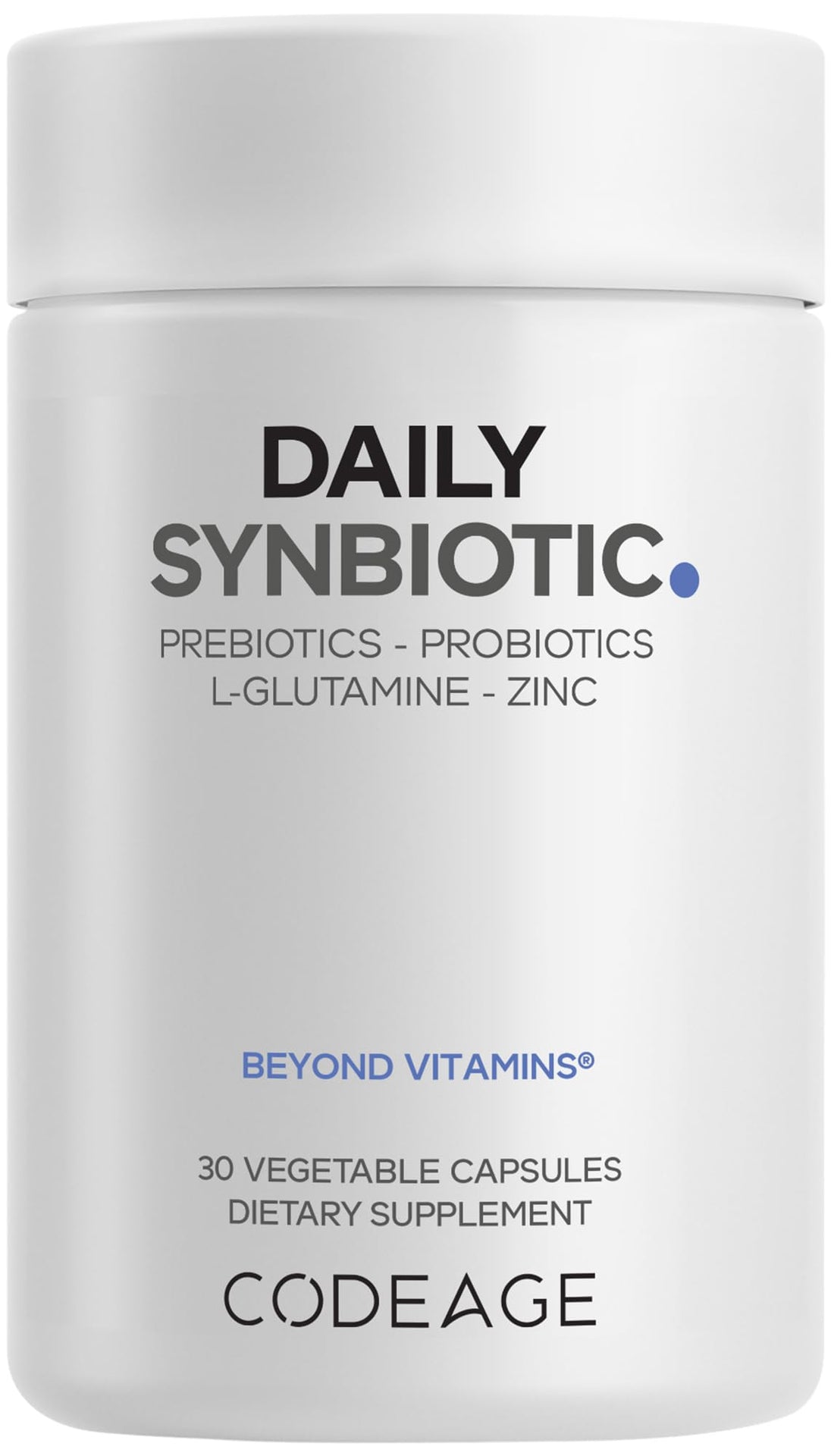 Codeage Daily Synbiotic Supplement - Prebiotics, Lactobacillus & Bifidobacterium Probiotics, L-Glutamine, Zinc L-Carnosine, DGL, Synbiotic Probiotic, BioPerine - Shelf-Stable - 30 Capsules CodeageBuy Supplements Australia