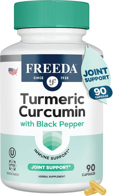 FREEDA Turmeric Curcumin Supplement 1000mg with Black Pepper - 90 Caps | Vegan Turmeric Curcumin Supplement with Organic Turmeric Root, Curcumin Extract & Black Pepper for Daily Mobility
