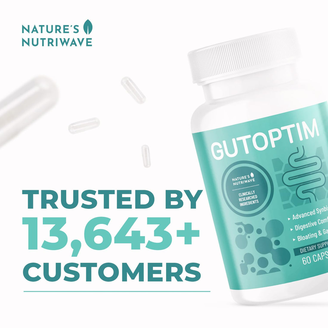 Three bottles of Gutoptim dietary supplement with a white background