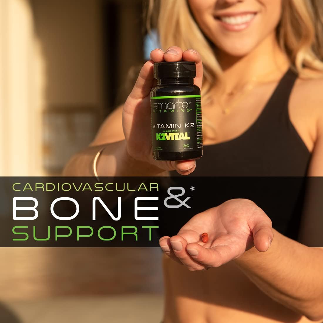 Vitamin K2 MK7 100mcg with K2VITAL for Bone & Heart Support – 60 Softgels | Made with K2VITAL MK-7 and kale powder in convenient liquid softgels for daily vitamin K2 supplementation.