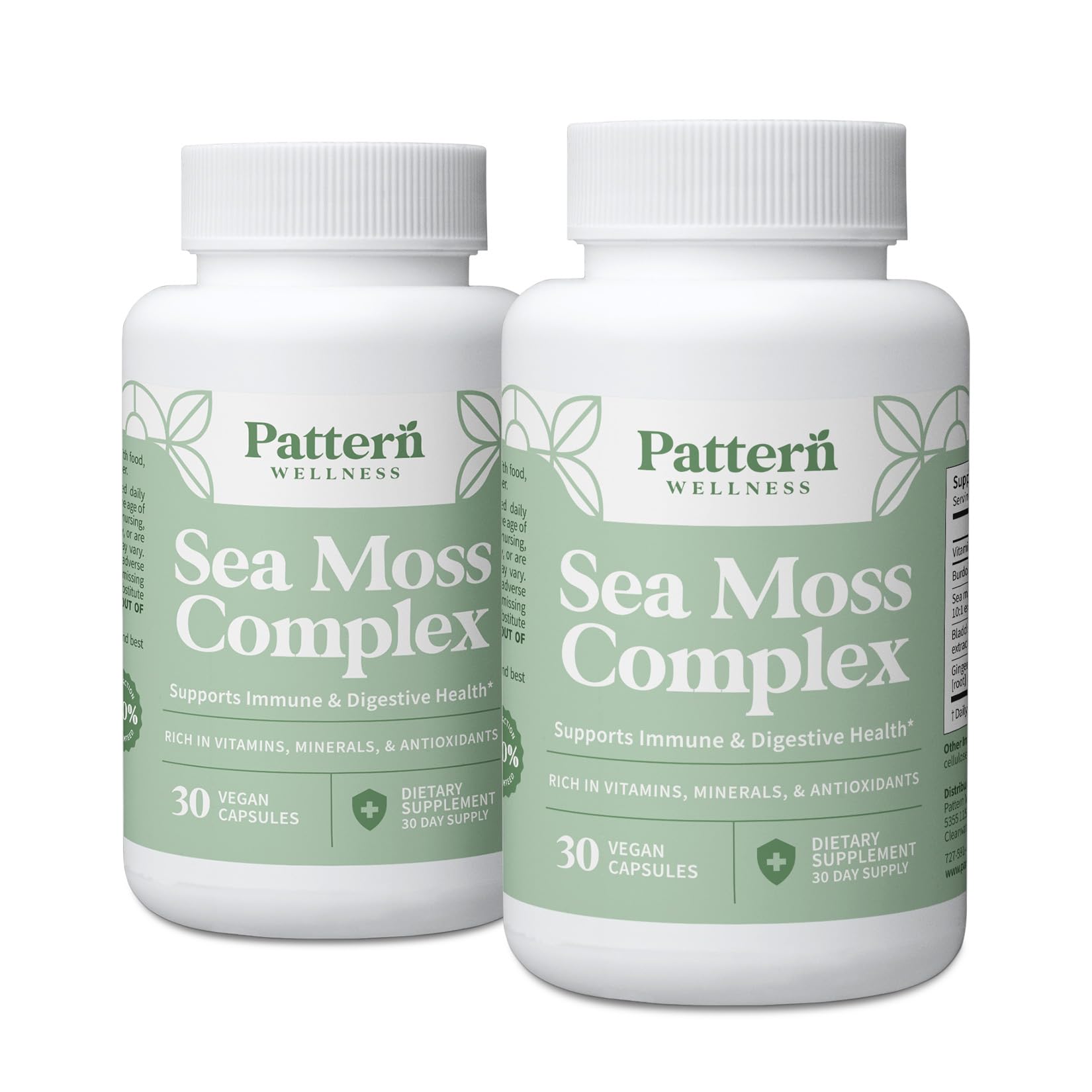 Pattern Wellness Sea Moss Complex – Sea Moss, Burdock Root, Bladderwrack, Vitamin C & Ginger – Supports Immune & Digestive Health – Vegan, Non-GMO – 30 Capsules