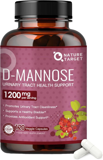 NATURE TARGET D-Mannose 1200mg Supplements with Cranberry - 120 Capsules | D Mannose for Women Promotes Urinary Tract Health, Bladder Cleanliness & Antioxidant Support - Non-GMO, Gluten-Free & Vegan