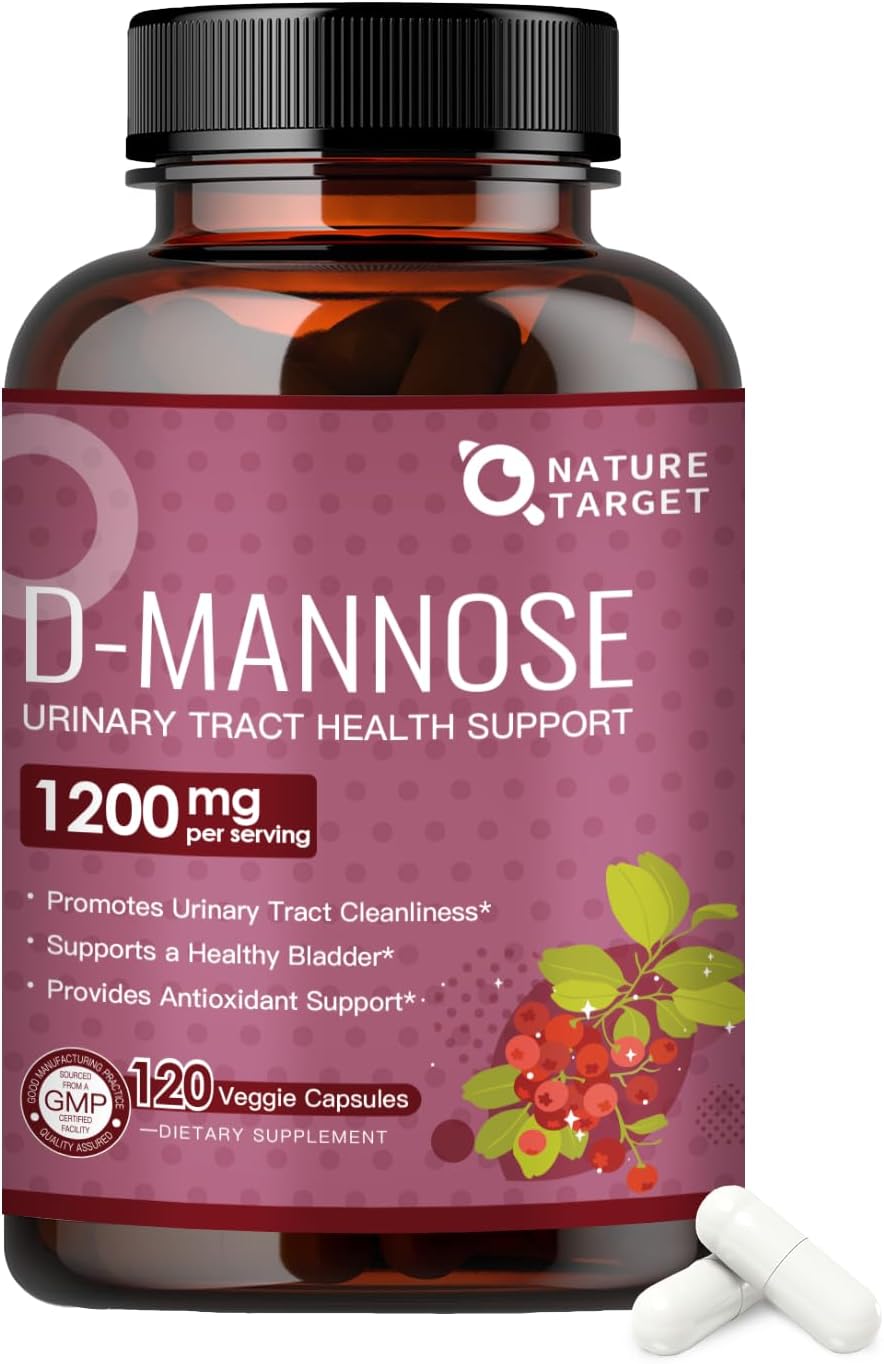 NATURE TARGET D-Mannose 1200mg Supplements with Cranberry - 120 Capsules | D Mannose for Women Promotes Urinary Tract Health, Bladder Cleanliness & Antioxidant Support - Non-GMO, Gluten-Free & Vegan