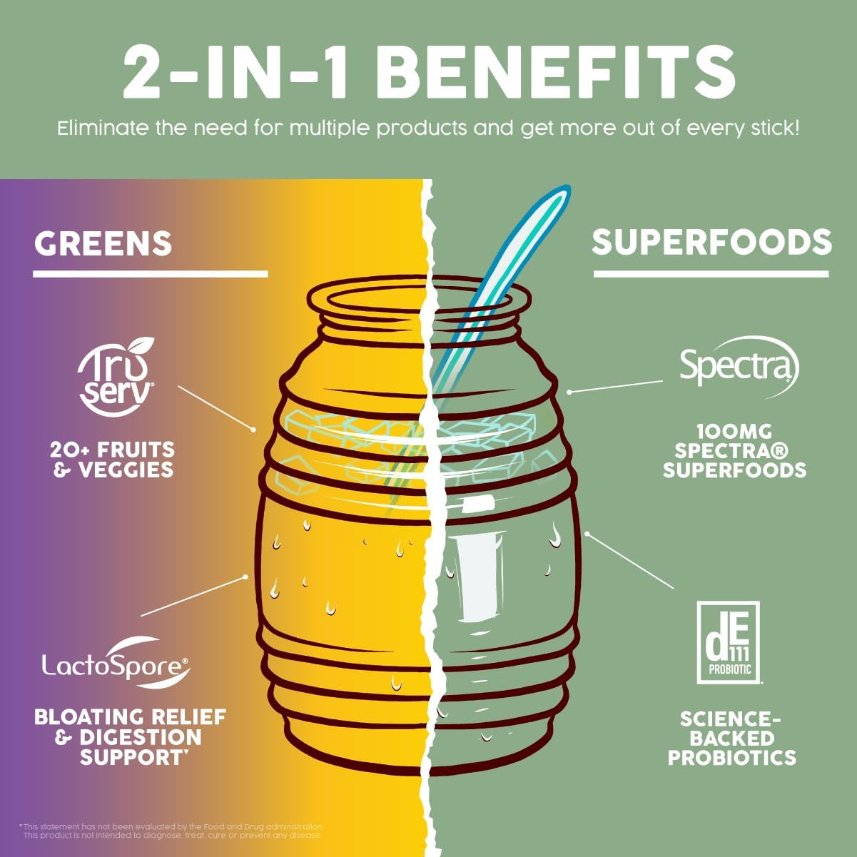 Salud 2-in-1 Greens Powder + Superfood Drink Mix, Passion Fruit | 20+ Fruits and Veggies, Probiotics, Prebiotics, Supports Digestive Health, Bloating Relief, Vegan (15 Servings)