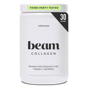 BEAM Collagen Powder, Collagen for Women, Collagen with Hyaluronic Acid, Collagen Peptides Type 1 and 3, with Biotin, Grass Fed Bovine, Third-Party Tested, Best for Coffee, Vitamin C, 30 Servings