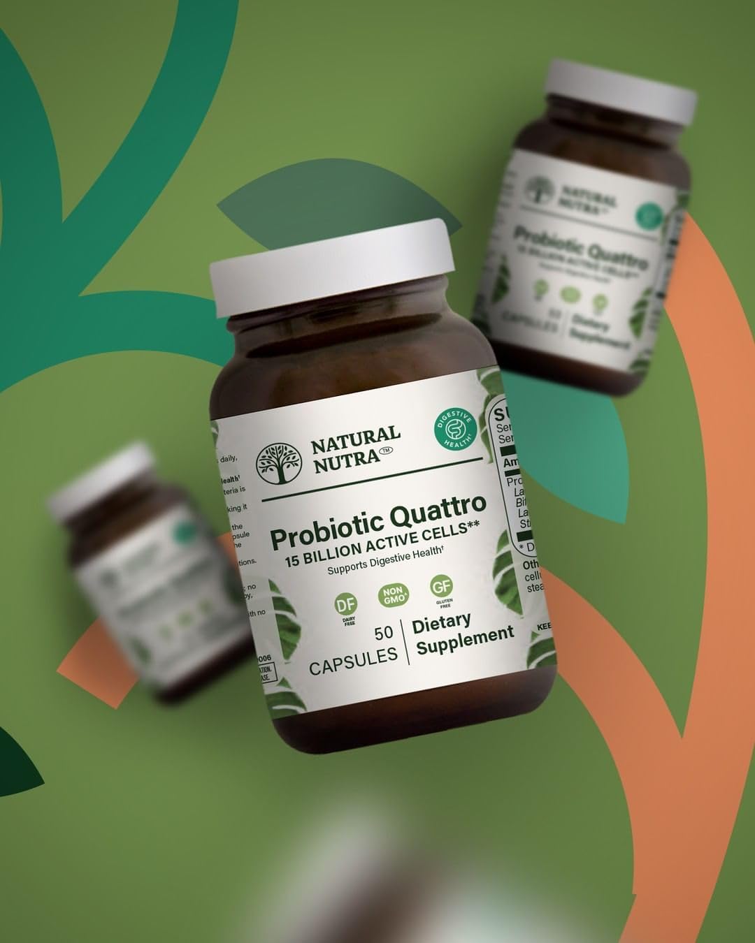 Natural Nutra Probiotic Quattro, 50 Vegetarian Capsules | Advanced Probiotic Supplement, 4 Powerful Strains Including Lactobacillus Acidophilus, Bifidus, Supports Digestive