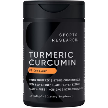 Sports Research® Turmeric Curcumin C3 Complex® w/BioPerine Black Pepper Extract & Organic Coconut Oil - Standardized 95% Curcuminoids · Non-GMO · Gluten Free - 120 Count Softgels Sports Research buy supplements Au