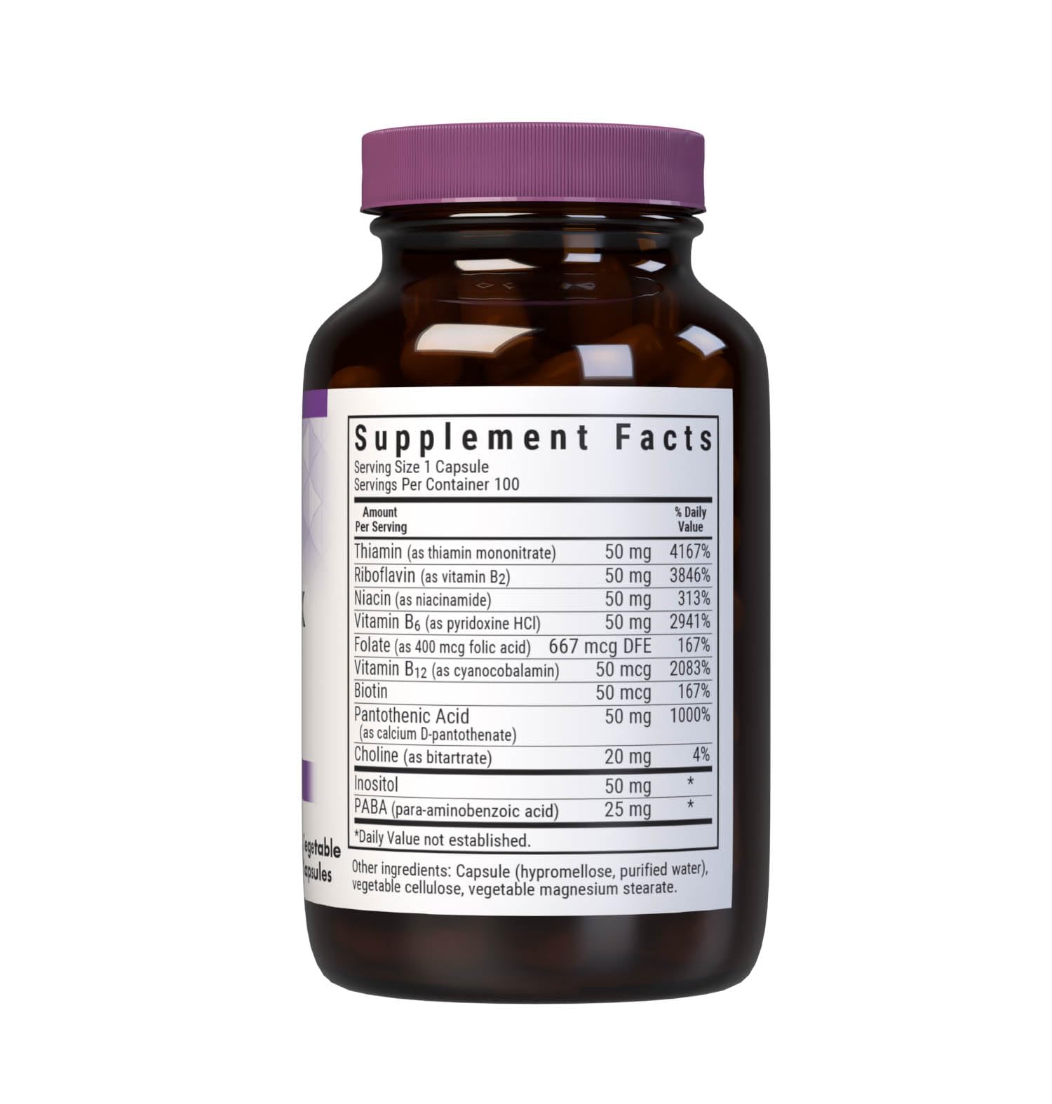 Bluebonnet Nutrition Stress Relief B Complex Vegetable Capsules, Vitamin B6, B12, Biotin, Folate, Vegan, Gluten & Soy & Milk Free, Kosher, Unflavored, 100 Count