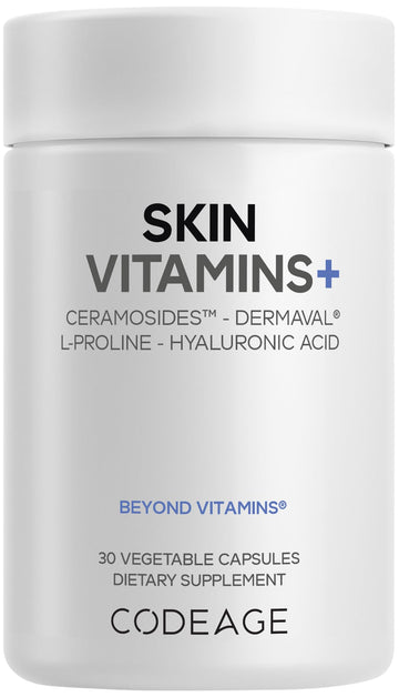 Codeage Skin Vitamins+ Supplement – Ceramosides, Dermaval, Hyaluronic Acid, Coffeeberry, Vitamin C – Skin Elasticity, Wrinkle & Moisture Support – Liposomal Delivery – Non-GMO, 30 Capsules CodeageBuy Supplements Australia