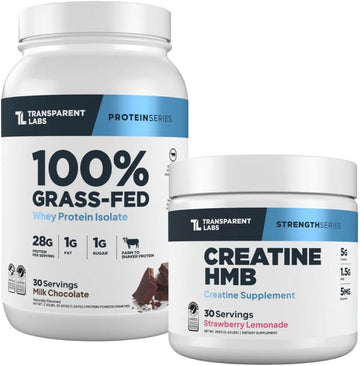 Transparent Labs Grass-Fed Whey Protein Isolate (30 Servings, Milk Chocolate) & Creatine HMB (30 Servings, Strawberry Lemonade)