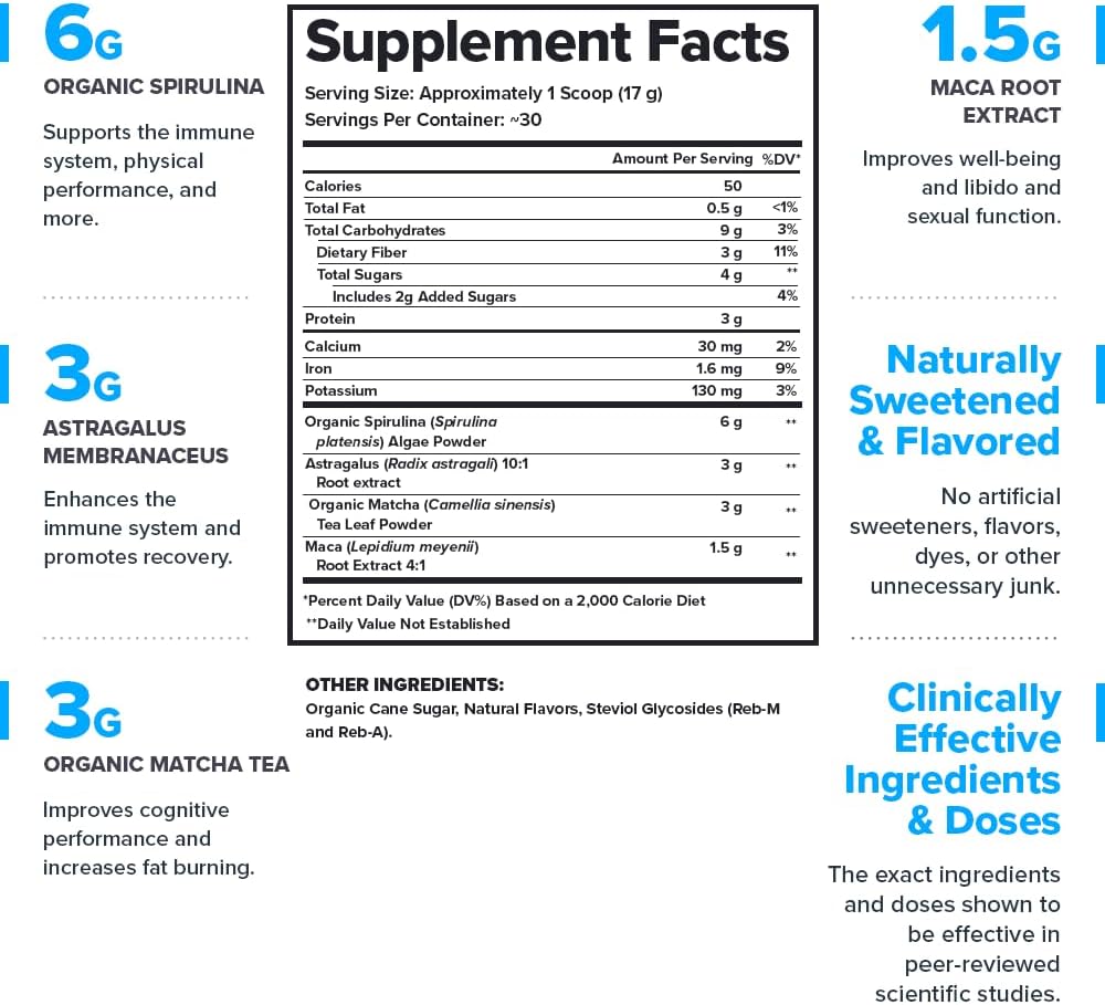 LEGION Genesis Greens – Super Greens Powder with Organic Spirulina & Matcha – Daily Green Superfood Supplement with Adaptogens for Energy, Digestion, Immunity & Detox