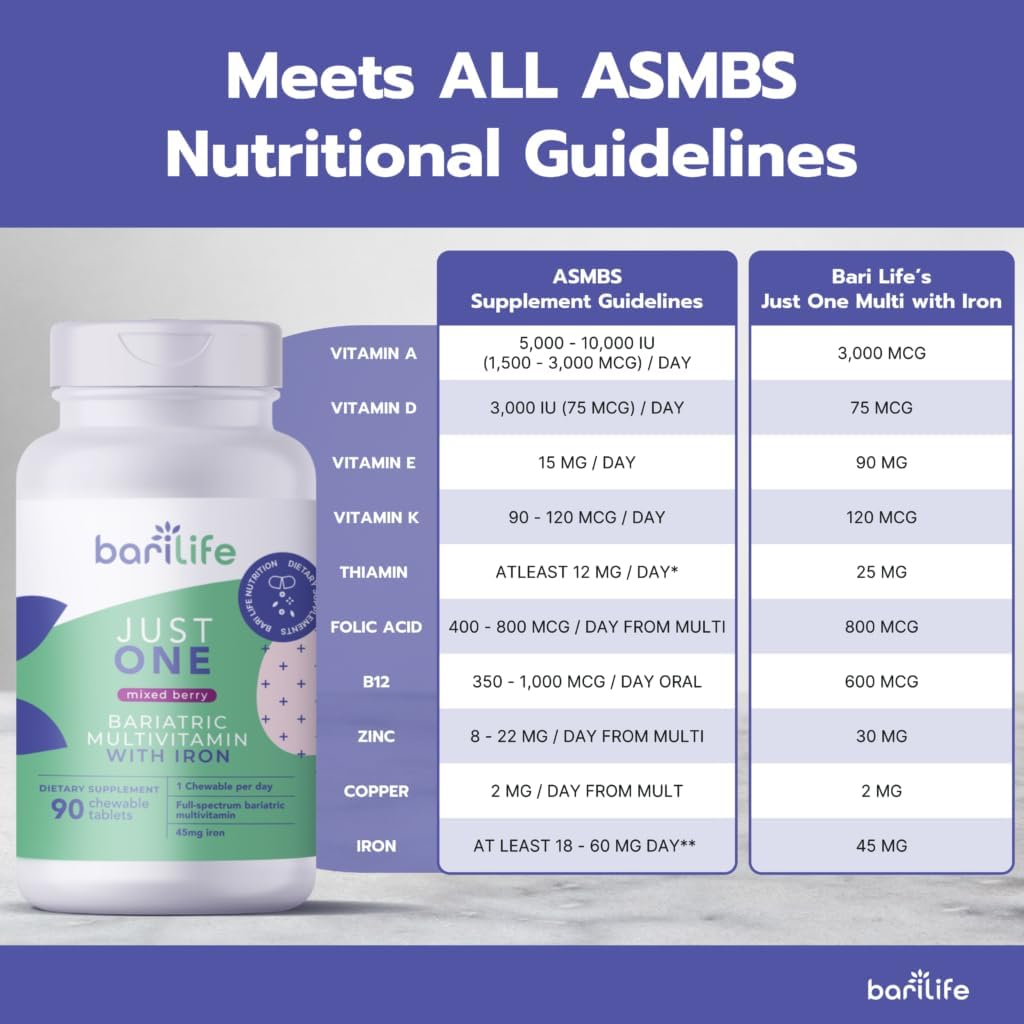 Bari Life Just One Chewable: Once Daily Bariatric Multivitamin + Iron and and BariBurst Calcium Citrate Soft Chews for Gastric Bypass, Gastric Sleeve and Duodenal Switch (Fruit Punch)