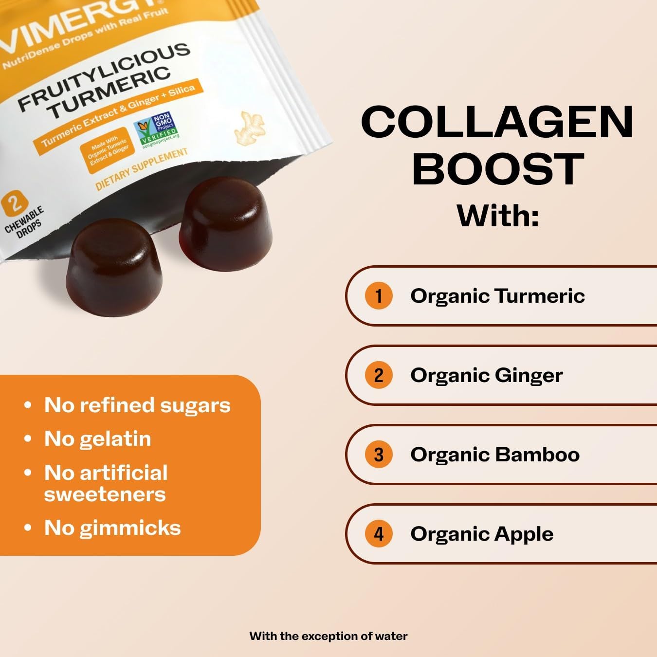 Vimergy NutriDense Fruitylicious Turmeric + Ginger Chewables (300mg Turmeric Extract, 22mg Silica, 10mg Ginger per Serving) Vegan, Mobility Support, 30 Servings (60 Count)