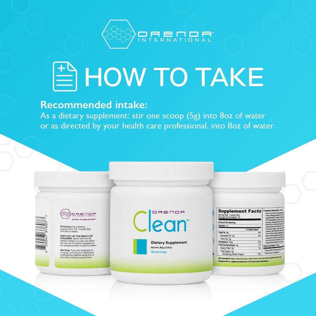 Orenda Clean dietary supplement container on a white background