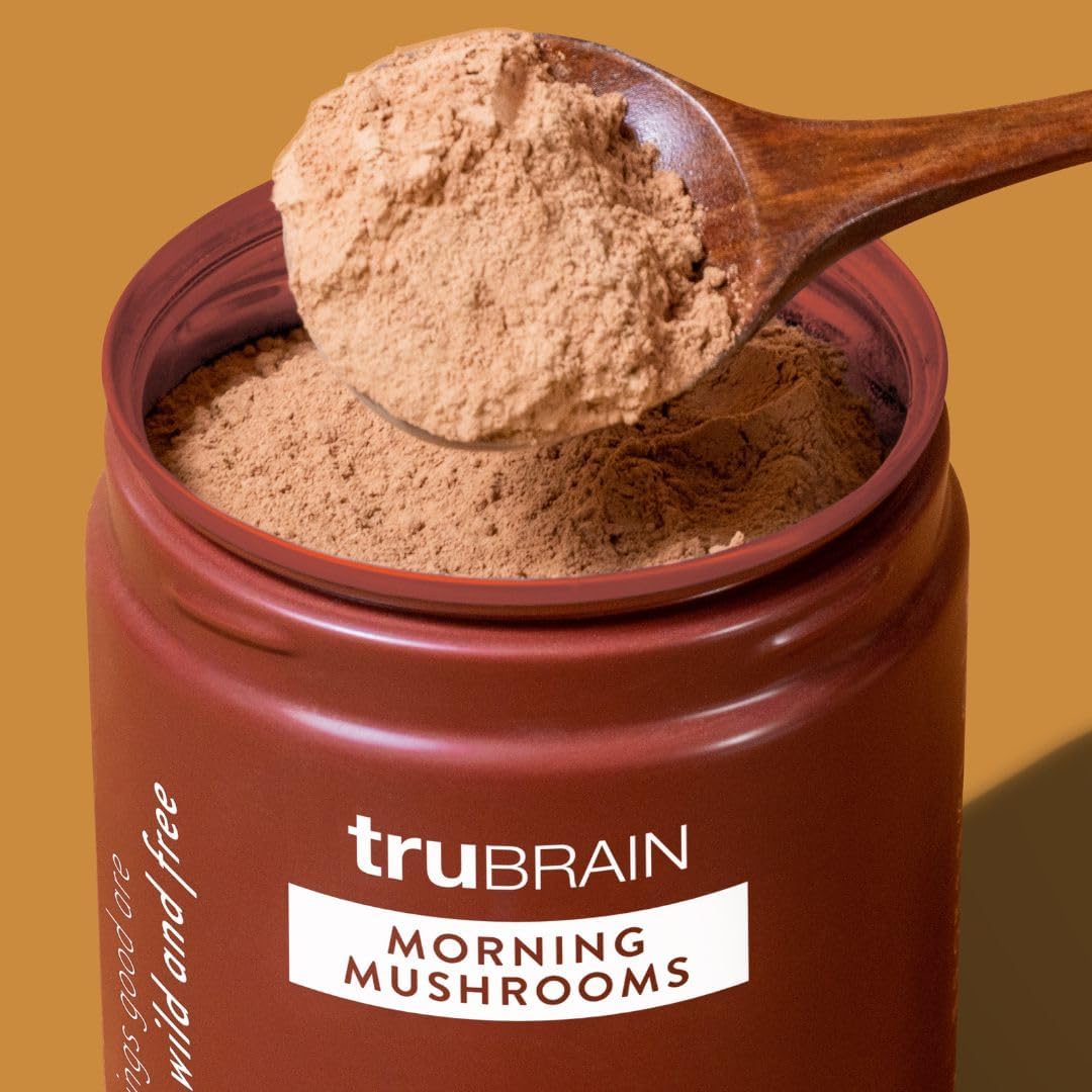 TruBrain Morning Mushrooms: Coffee Alternative with Superfoods & Adaptogens | USA-Grown Lion’s Mane, Chaga, Cordyceps, & Reishi Mushrooms | Natural Energy, Focus, and Immune Support