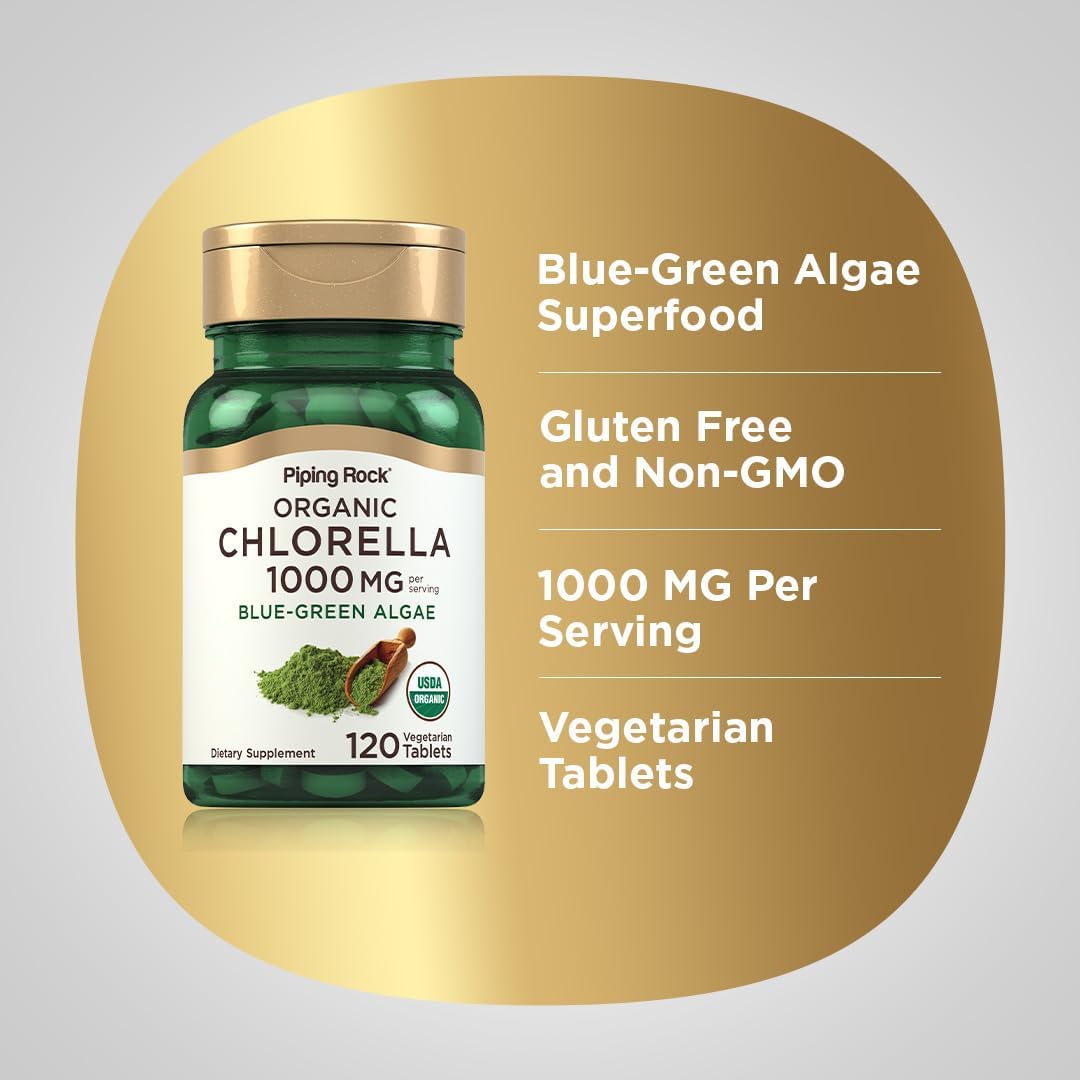 Piping Rock Chlorella | 1000mg | 120 Tablets | Organic Blue-Green Algae | Non-GMO, Gluten Free Supplement