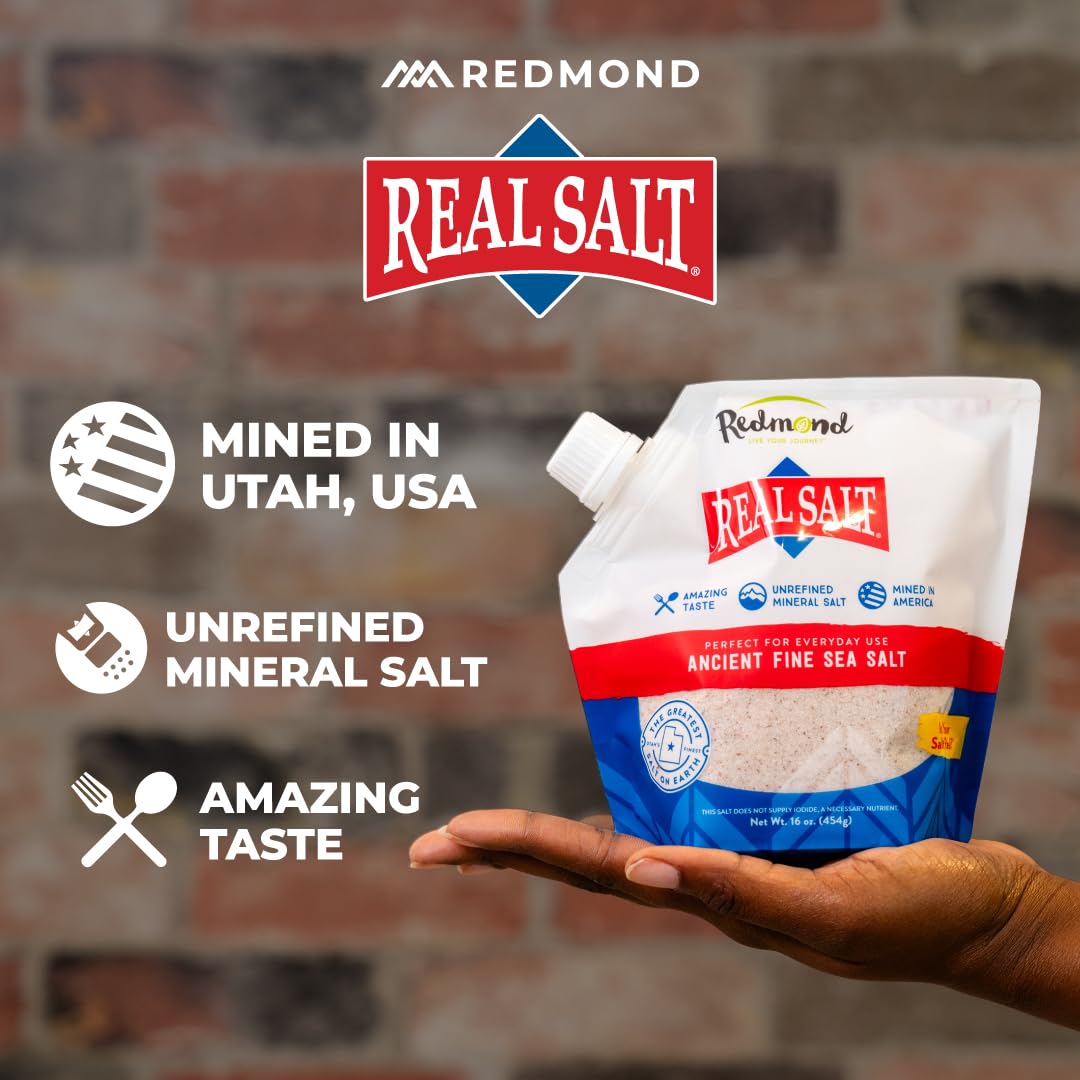 Redmond Real Salt - Ancient Fine Sea Salt, Unrefined Mineral Salt, 16 Ounce Pouch (2 Pack)