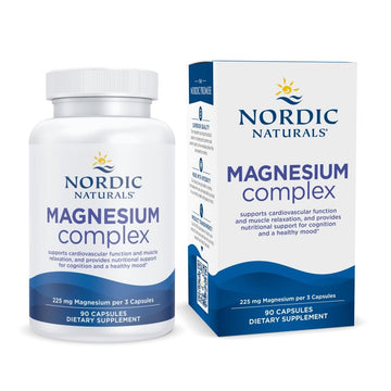 Nordic Naturals Magnesium Complex supplement bottle and packaging on a white background