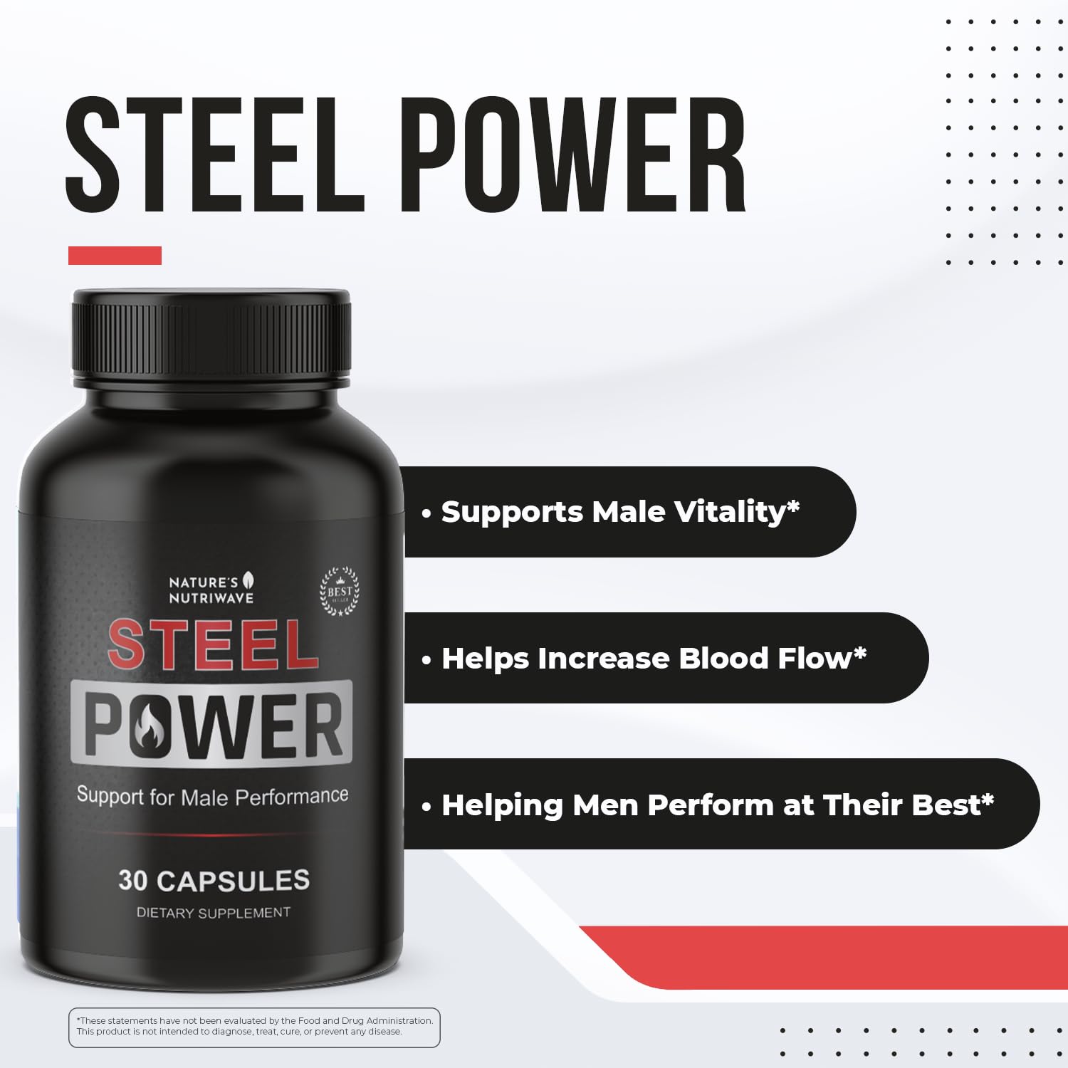 Steel Power – L-Citrulline, L-Carnitine & Maca – 30 Ct, 1 Month Supply | L-Citrulline, L-Carnitine, Maca Root & Pine Bark Extract | Non-GMO, Made in USA | Easy-to-swallow daily capsule