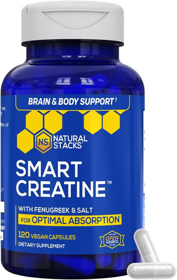 Creatine Monohydrate 2500mg Capsules, Advanced Absorption, 120 Count | With 450mg fenugreek extract and 250mg Himalayan pink salt. Supports muscle building, endurance, and brain health.