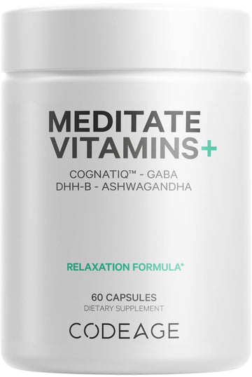 Codeage Meditate Vitamins+ Supplement - CognatiQ, DHH-B, GABA, Ashwagandha, Organic Mushrooms, Blueberries - BDNF Brain Pills and Neuroprotein - Vegan, Non-GMO, Gluten-Free - 60 Capsules CodeageBuy Supplements Australia