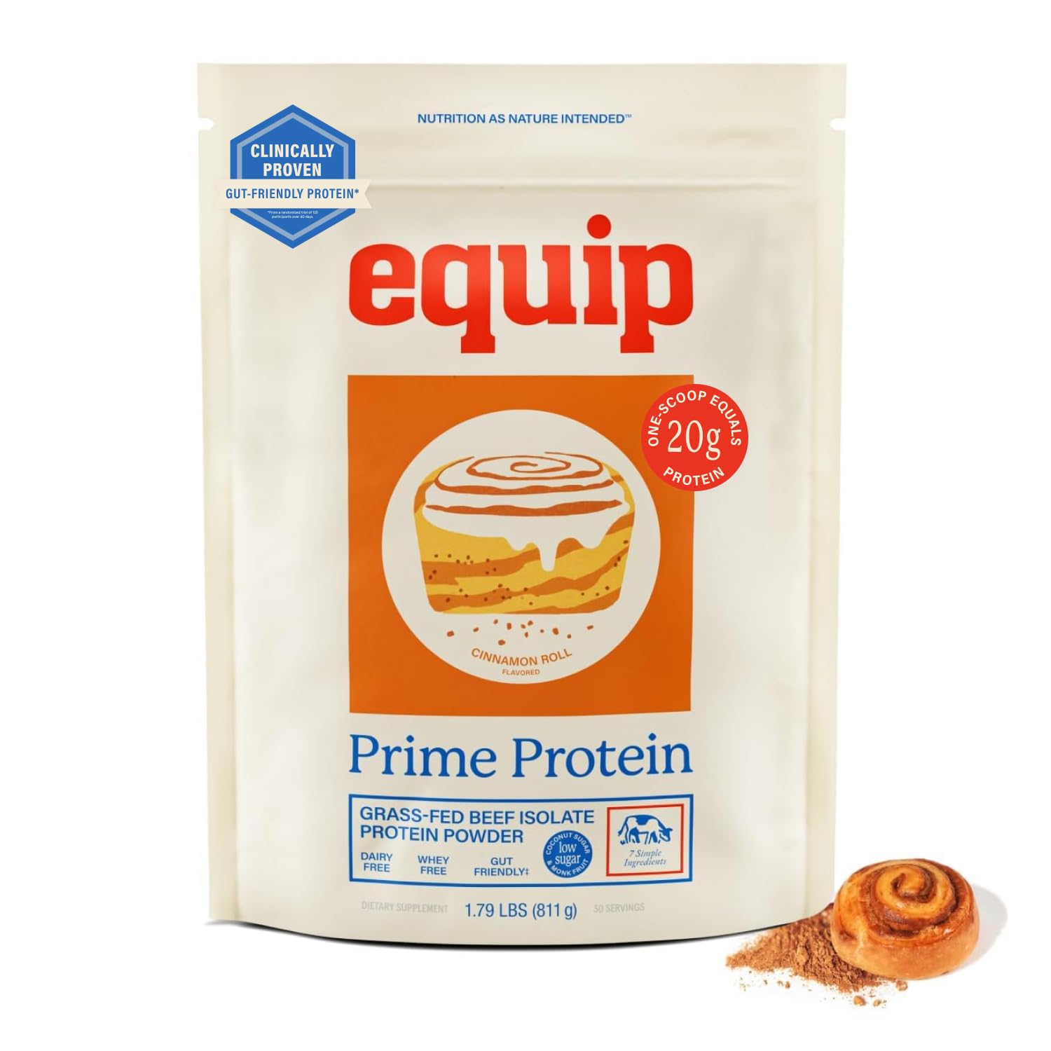 Equip Prime Chocolate Protein Powder - Gut-Friendly, No Sugar Protein Shake Powder with Grass-Fed Beef & Natural Collagen - Rich & Creamy Mix - 21g Per Serving - Whey & Dairy-Free (30 Scoops)