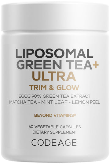 Codeage Liposomal Green Tea+ Ultra Potency - EGCG 90% Green Tea Extract, Organic Matcha Green Powder, Peppermint, Lemon Peel - Vegan, Non-GMO, Gluten-Free - Liposomal Delivery - 60 Capsules CodeageBuy Supplements Australia