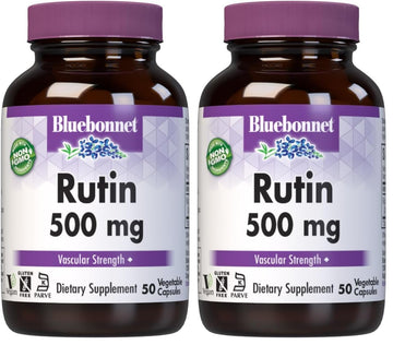 Bluebonnet Nutrition Rutin 500mg (Sophora Japonica) Antioxidant Bioflavonoid for Vascular Support* Vegan, Gluten-Free, Soy-Free - Plant-Based Rutin Supplement - 50 Vegetable Capsules