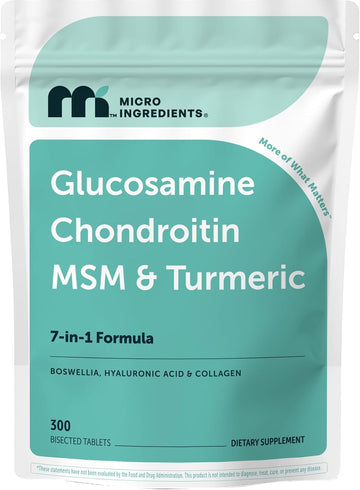 Micro Ingredients Glucosamine Chondroitin MSM and Turmeric Supplement, 300 Bisected Tablets | Joint Supplements for Men & Women* | 7-in-1 with Boswellia, Hyaluronic Acid, & Collagen Complex