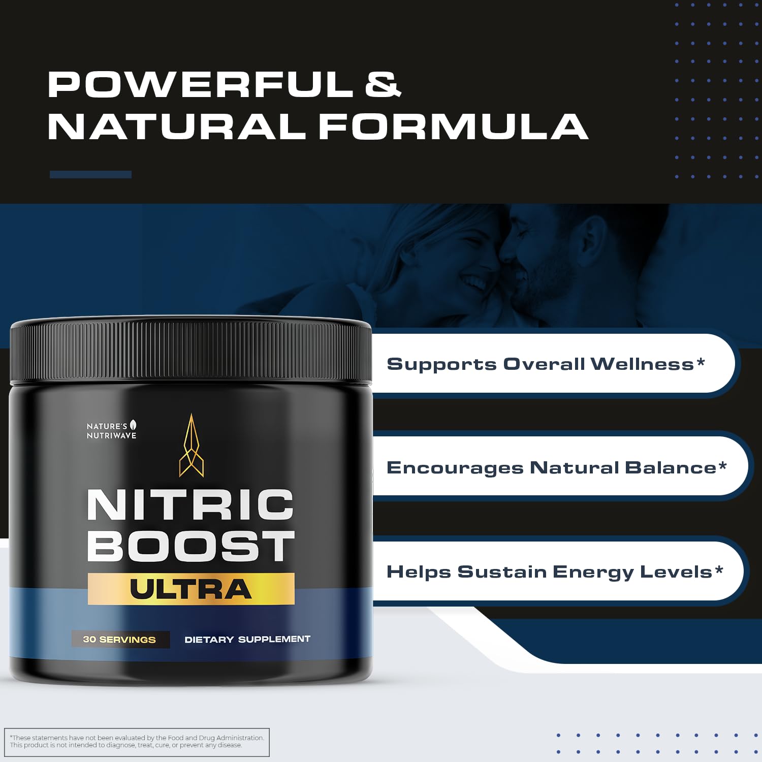 Nitric Boost Ultra Powder – GMP-Certified – 30 Servings, 3 Month Supply | Botanical powder, non-habit forming | Non-GMO, GMP-Certified, Made in USA | Mixes into water, daily scoop