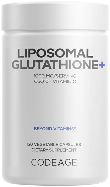 Codeage Liposomal Glutathione+ Supplement - 1000 mg Reduced L-Glutathione Pills, Vitamin C Ascorbic Acid, CoQ10 - Liposomal Delivery - Skin & Antioxidant Support - Non-GMO - 120 Capsules CodeageBuy Supplements Australia