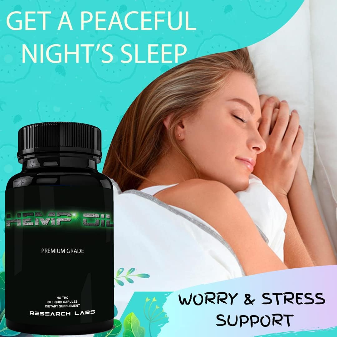 Research Labs Premium Hemp Capsules, 2 Fer 1 Package! 100% Organic All Natural Oil, Worry Nervousness Body Ache Stress Support