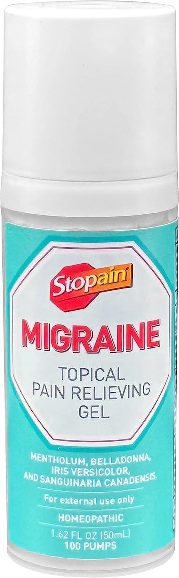 Stopain Migraine Pain Relief Gel Pump, 1.62oz, USA Made, Max Strength Fast Acting Research Proven Topical Effective at Any Stage, No Known Side Effects or Drug Interactions, HSA FSA Approved Products StopainBuy Supplements Australia