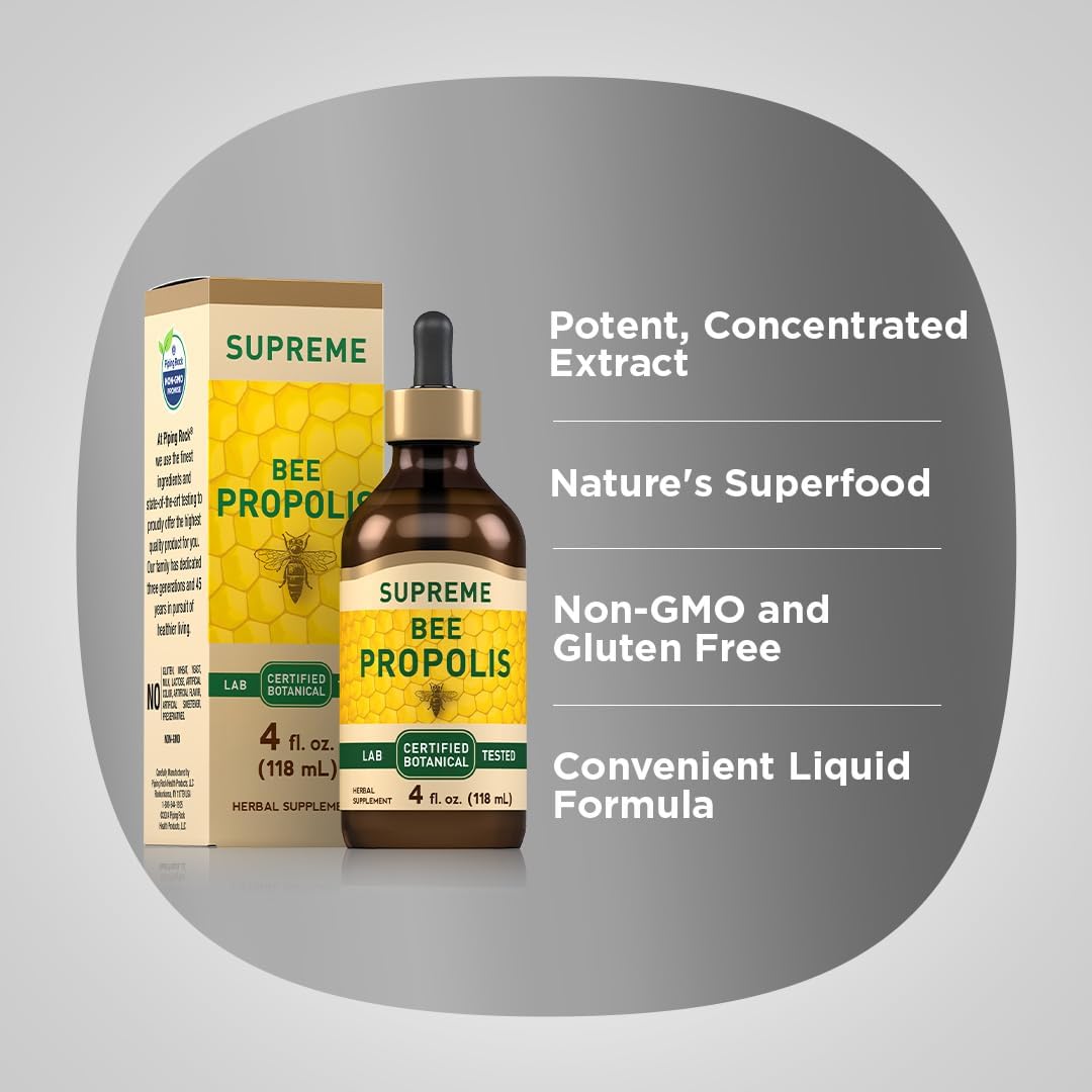 Piping Rock Bee Propolis Extract Tincture | 4 Fl Oz | Certified Botanical Liquid Drops | Non-GMO, Gluten Free Supplement
