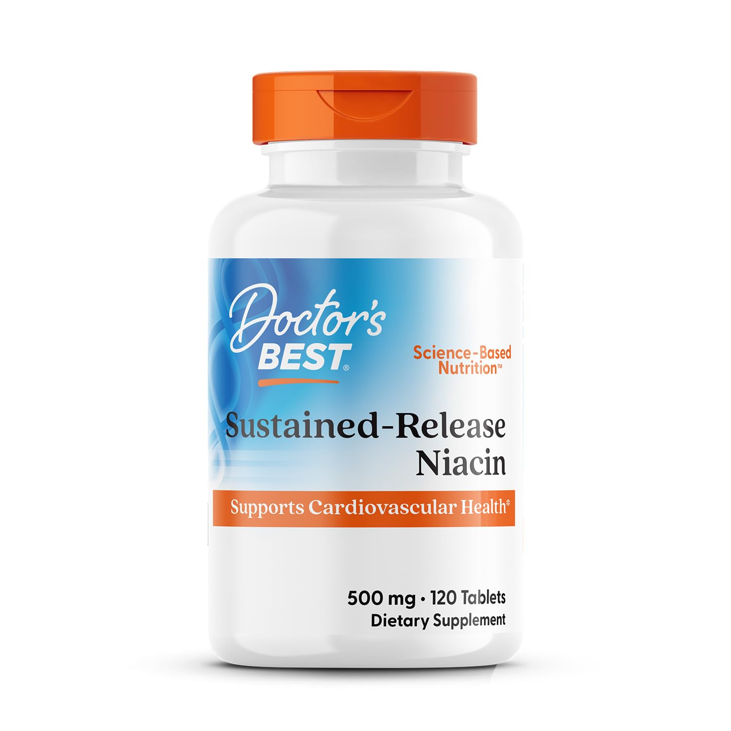 Doctor's Best Niacin 500 mg Extended Release Supplement for Men & Women - Minimizes Skin Flush, Niacin as Nicotinic Acid 500mg, Cardiovascular Health Support, Gluten Free, Vegan, Non GMO - 120 Tablets