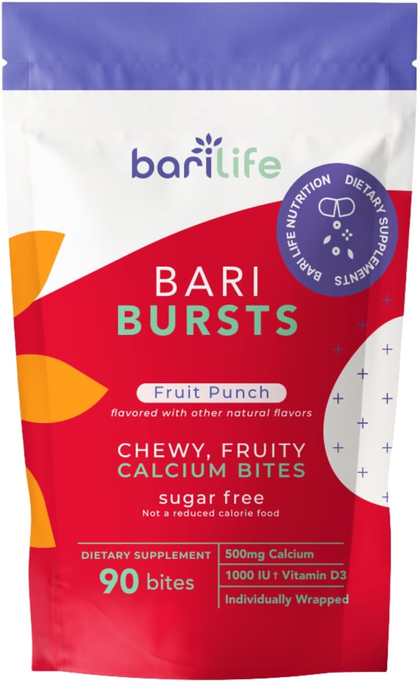 Bari Life Just One, Once Daily Bariatric Multivitamin with Iron (90 Tablets) and BariBurst Calcium Citrate Soft Chews for Gastric Bypass, Gastric Sleeve and Duodenal Switch (Fruit Punch)