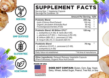 FarmHaven 60 Billion CFU Probiotic - 8 Probiotic Strains - Prebiotics & Postbiotics - Supports Digestive & Immune Health - Delayed Release - Shelf Stable -