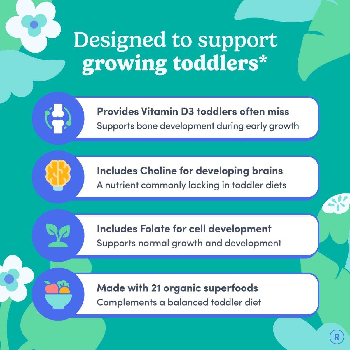 Toddler Multivitamin Gummies for Ages 2 & 3 – No Fake Sugars, No Artificial Colors, No Fillers – Choline, 10 Essential Nutrients, 21 Organic Superfoods – Clean Label Purity Award – 60 Count | First Day toddler vitamins for ages 2-3: vegan toddler vitamin