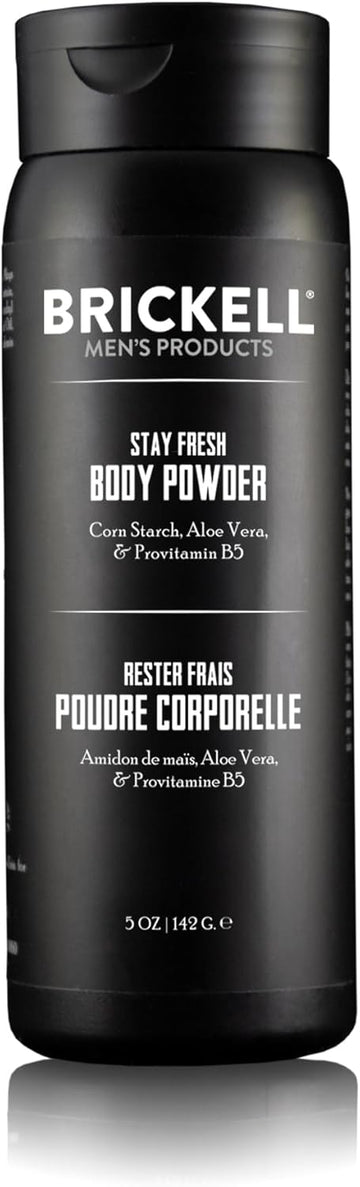 Brickell Men's Products Stay Fresh Body Powder for Men, Talc-Free, Absorbs Sweat, Keeps Skin Dry, With Aloe, Pro-Vitamin B5, and Corn Starch, 5 oz, Unscented