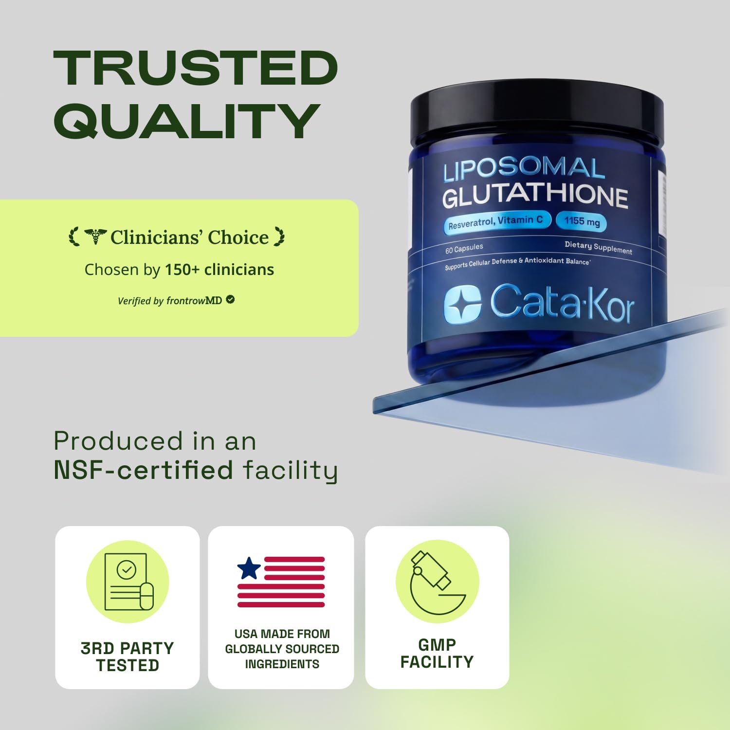 Cata-Kor Liposomal Glutathione 1000mg – Ultra High Absorption with Resveratrol, Vitamin C, Selenium & Vitamin B2 – Antioxidant Support for Immune Support & Healthy Aging – (60 Count (Pack of 1))