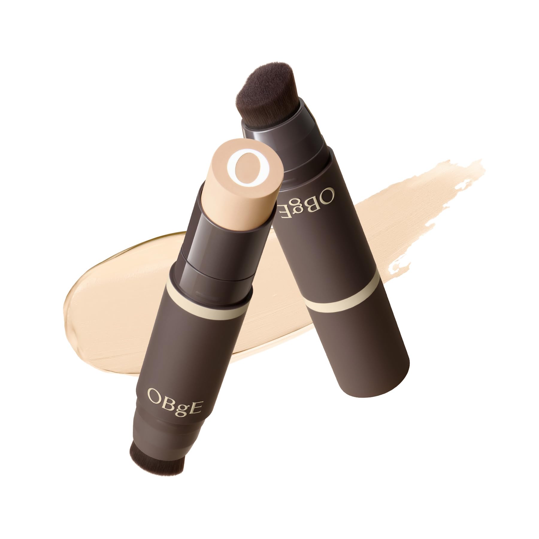 OBgE Natural Foundation Stick High Coverage with Brush #2 Beige, 0.49oz | Seamless Matte Finish, Immediate Pore Blurring, All-Day Shine Control, All-In-One Korean Makeup, Built In Detachable Brush
