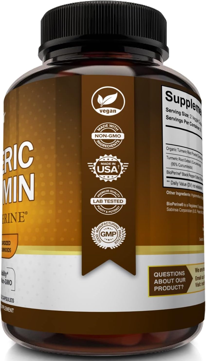 NutriFlair Turmeric Curcumin with BioPerine - 1300mg, 180 Capsules - 95% Standardized Curcuminoids Turmeric Supplement Extract with Black Pepper for Optimal Absorption - 180 Capsules