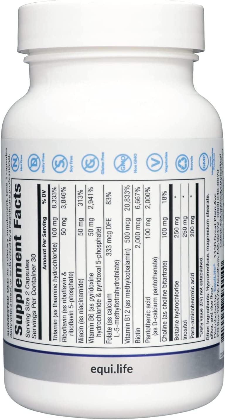 Equilife Activated B Complex Methylated Vitamin B Supplement, 60 Capsules | Biotin | Inositol | B12 & B6 | Supports Heart Health, Energy, Nervous System Function & Mood | Gluten Free | Vegan | Non-GMO