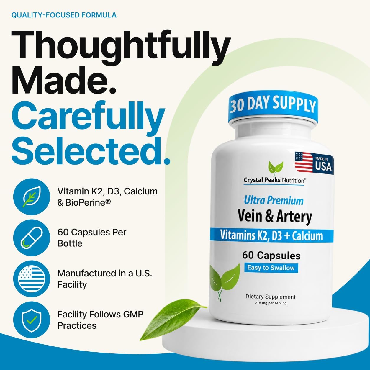 Vein & Artery Supplement - Blood Flow Supplement with Calcium - Blood Circulation Support for Men, Women - Circulation and Vein Support - 60 ct