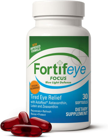 Fortifeye Focus Eye Care Supplement 30 Softgel Capsules - Triple Carotenoid Including Astaxanthin, Lutein, and Zeaxanthin Supplements, Eye Vitamins, Supports Eyes Fatigue and Blue Light Protection