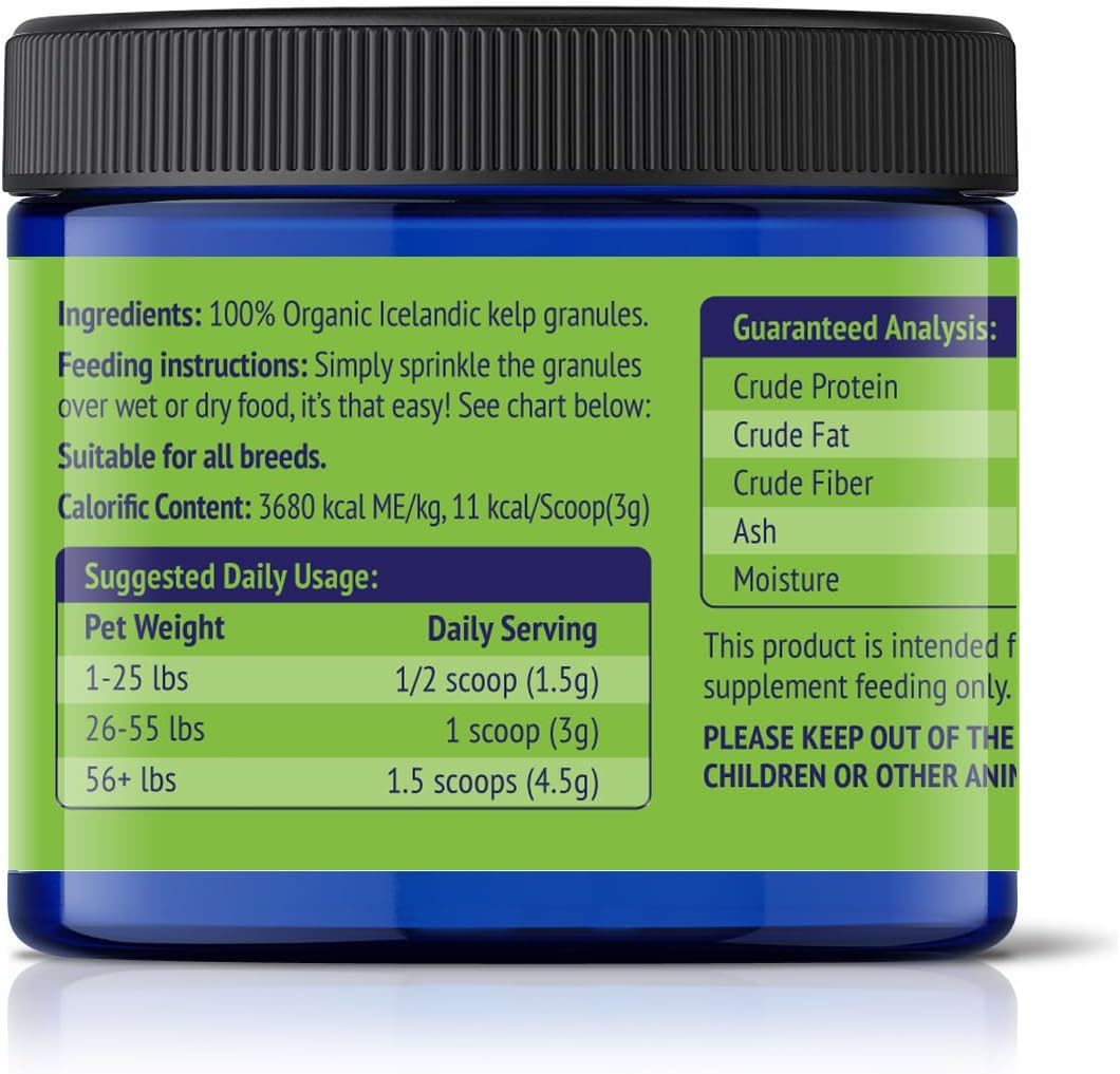 Dog Teeth Cleaning Powder, Dog Plaque and Tartar Remover, Bad Breath Treatment for Dogs with USDA Organic Sea Kelp Powder, Dog Dental Care Made Easy, for All Ages, 12 oz