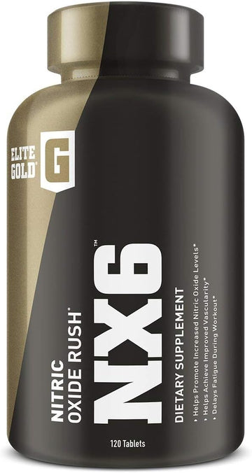 Elite Gold NX6 Nitric Oxide Rush, Pre Workout, Keto, Amino Energy, Beta Alanine, Optimum Nutrient Health, 120 Count Capsules